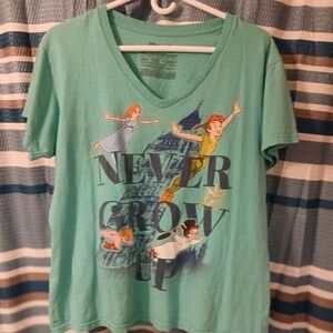 Disney Women's Tees Short Sleeve Peter Pan "Never Grow Up" Mint Green